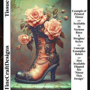 Steampunk Ladies Boot & Pink Roses DF8LF Decoupage Tissue Paper