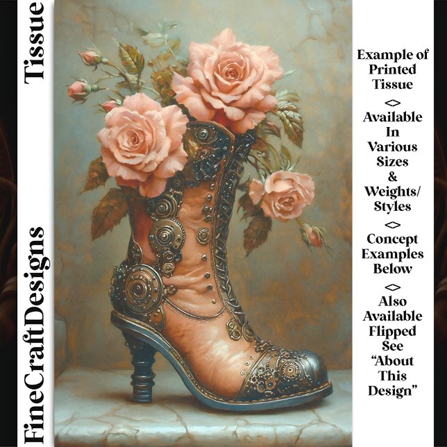 Steampunk Ladies Boot & Pink Roses DF8R Decoupage Tissue Paper (Creator Uploaded)