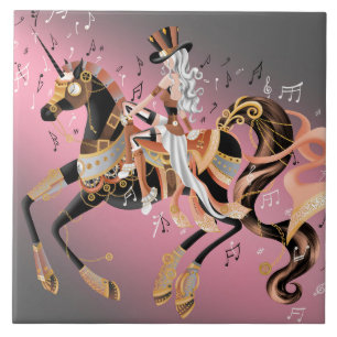 Steampunk Lady and Mechanical Horse  Ceramic Tile