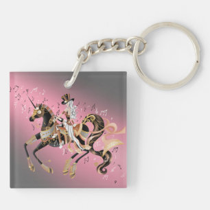 Steampunk Lady and Mechanical Horse Key Ring