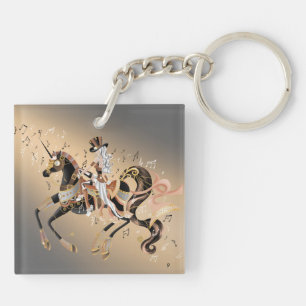 Steampunk Lady and Mechanical Horse Key Ring