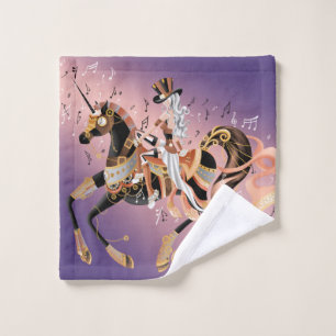Steampunk Lady and Mechanical Horse Wash Cloth