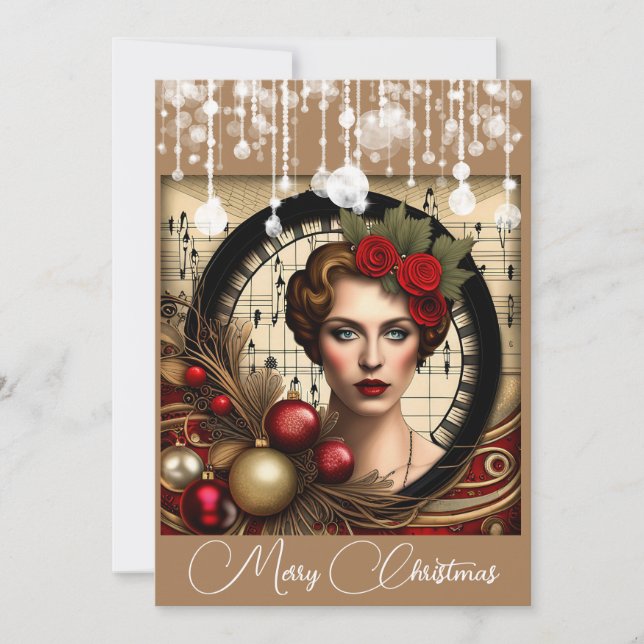 Steampunk Lady Christmas Holiday Card (Front)