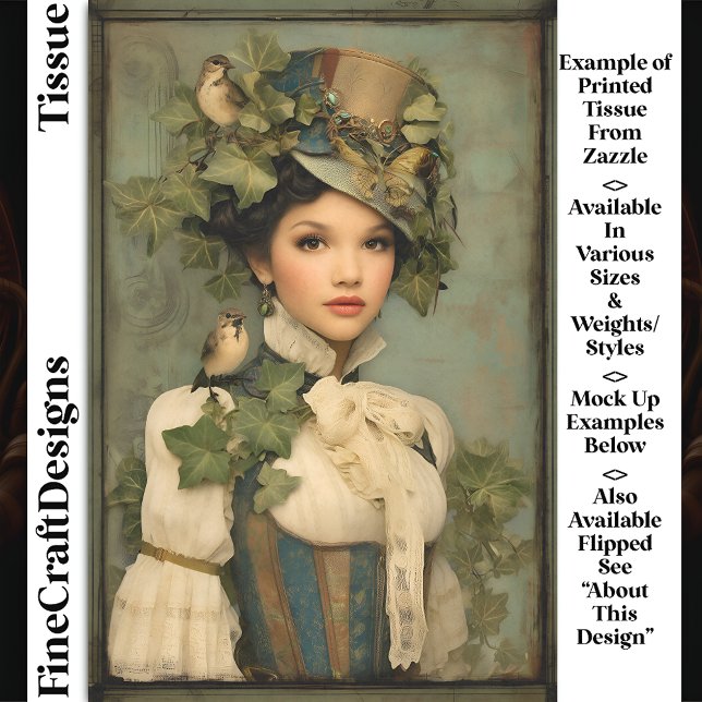 Steampunk Lady In Hat, Ivy & Birds DK3L Decoupage Tissue Paper (Creator Uploaded)