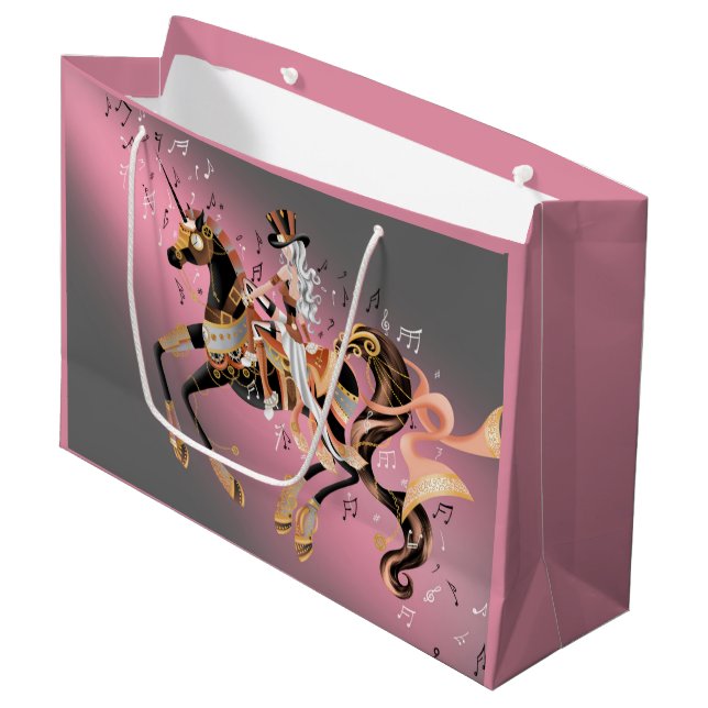 Steampunk lady & Mechanical horse  Large Gift Bag (Front Angled)