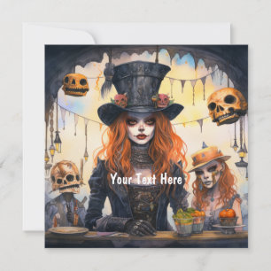 Steampunk Lady Skulls Party Invitation