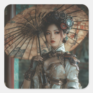 Steampunk Lady Square Sticker