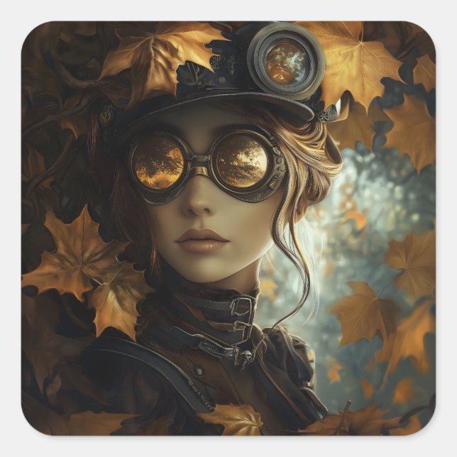 Steampunk Lady Square Sticker (Front)