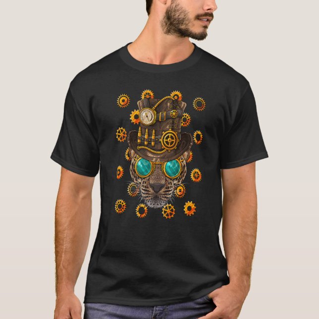 Steampunk Leopard Mediaeval Victorian Steam Powere T-Shirt (Front)