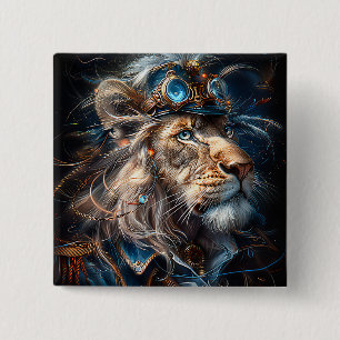 Steampunk Lion 15 Cm Square Badge