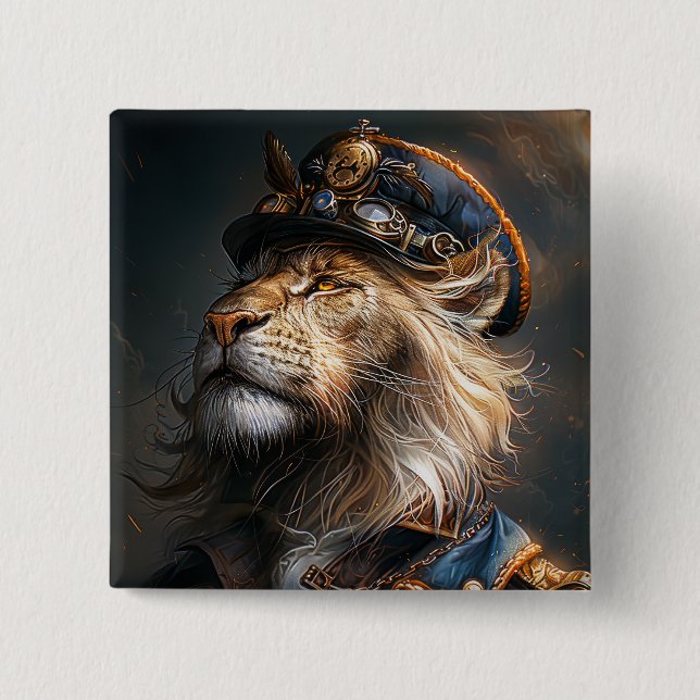 Steampunk Lion 15 Cm Square Badge (Front)