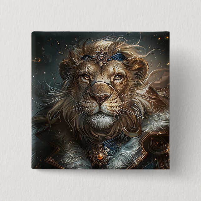 Steampunk Lion 15 Cm Square Badge (Front)