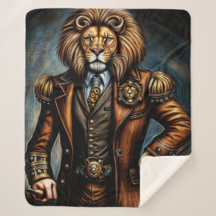 Steampunk lion in a suit sherpa blanket