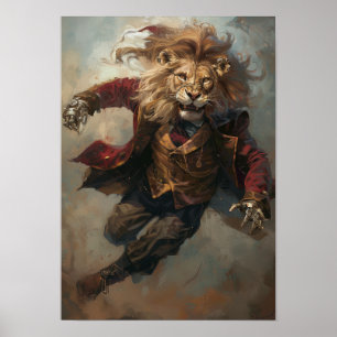 Steampunk Lion Poster   Artistic Lion in Human Clo