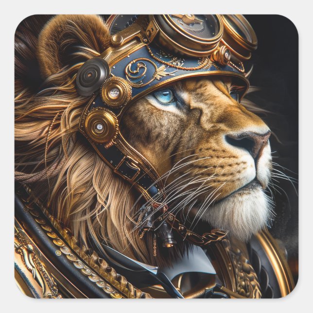 Steampunk Lion Square Sticker (Front)
