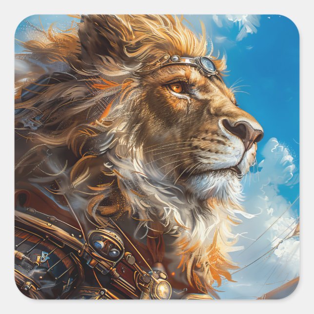 Steampunk Lion Square Sticker (Front)