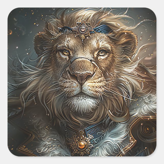Steampunk Lion Square Sticker (Front)