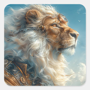 Steampunk Lion Square Sticker