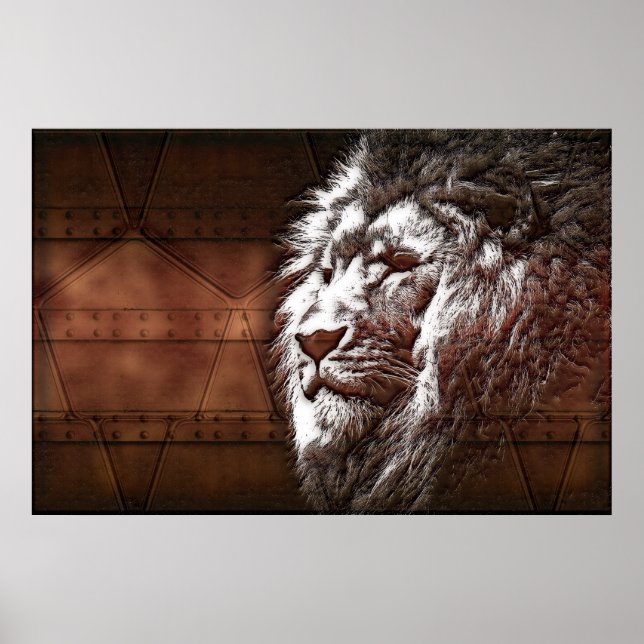 Steampunk Lions Head Animal Original Digital Art Poster (Front)