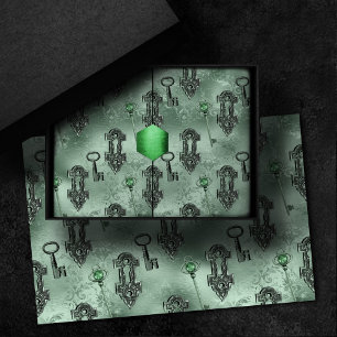 Steampunk Lock and Key Green Vintage Decoupage Tissue Paper