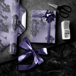 Steampunk Lock and Key Purple Vintage Decoupage Wrapping Paper