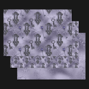 Steampunk Lock and Key Purple   Vintage Decoupage Wrapping Paper Sheet
