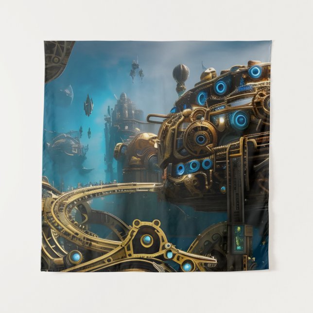 Steampunk Lost City of Atlantis Tapestry (Front)