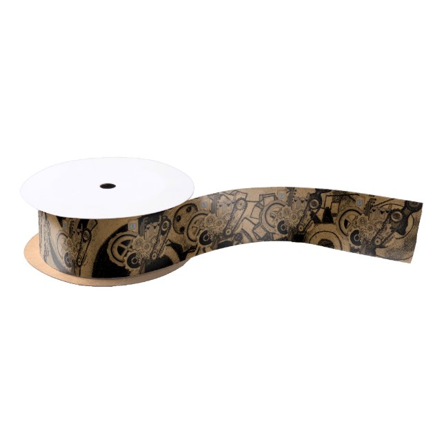 Steampunk Machinery (Brassy) Satin Ribbon (Spool)
