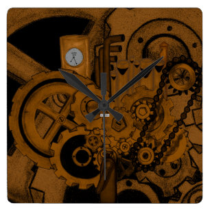 Steampunk Machinery (Copper) Square Wall Clock