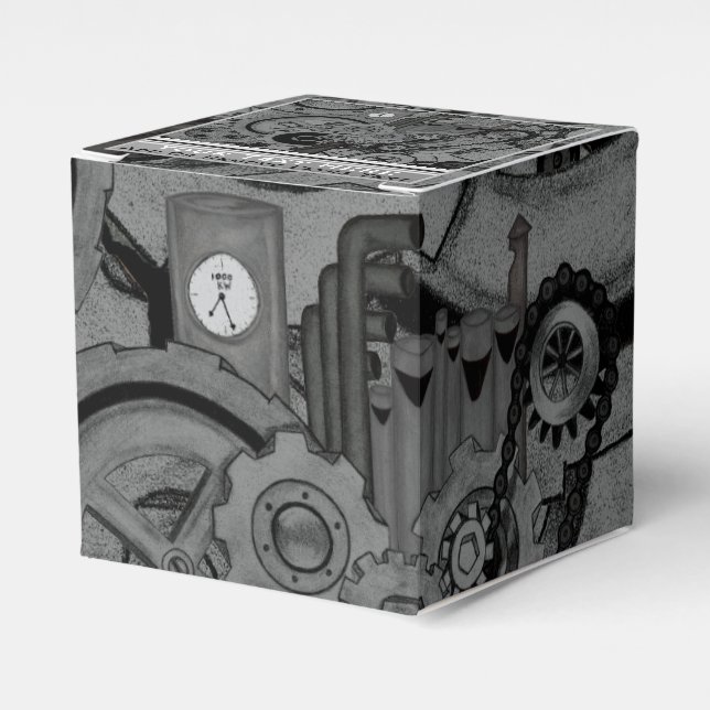 Steampunk Machinery (Monochrome) Favour Box (Front Side)