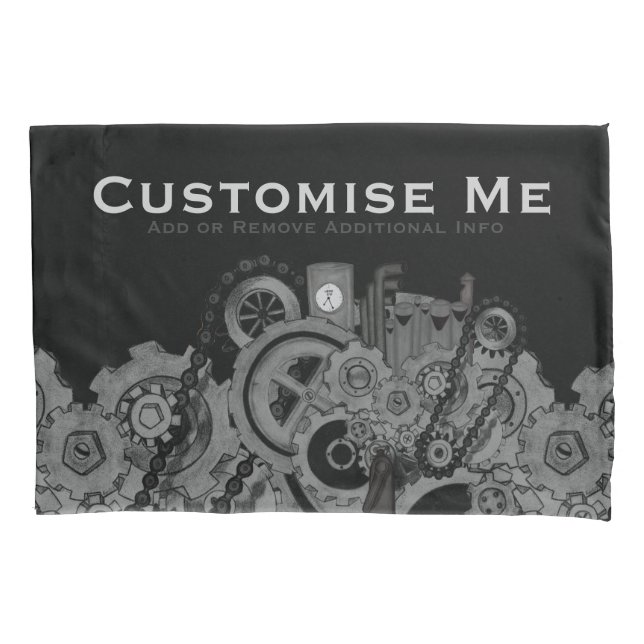 Steampunk Machinery (Monochrome) Pillowcase (Front)