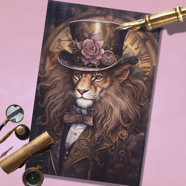 Steampunk Male Lion Vintage Brown Decoupage Paper (Creator Uploaded)