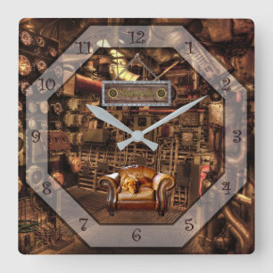 Steampunk ~ Man Cave ~ Gauges ~ Metres ~ Pipes ~   Square Wall Clock