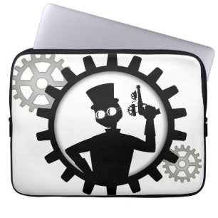 Steampunk Man Holding Gun In Gear Laptop Sleeve