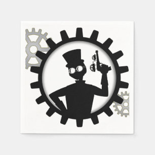 Steampunk Man Holding Gun In Gear Napkin