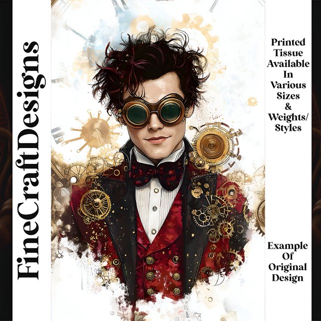Steampunk Man Red & Black Fashion P7 Decoupage Tissue Paper (Creator Uploaded)