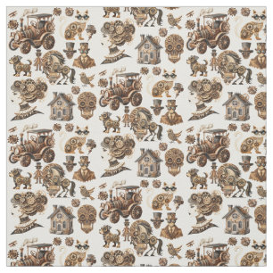 Steampunk man woman animals machines art fabric