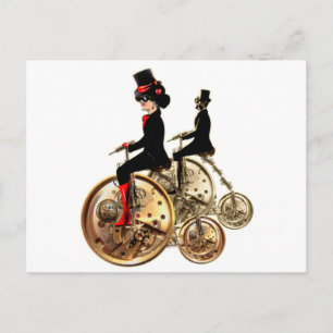Steampunk man woman penny farthings gifts by LeahG Postcard