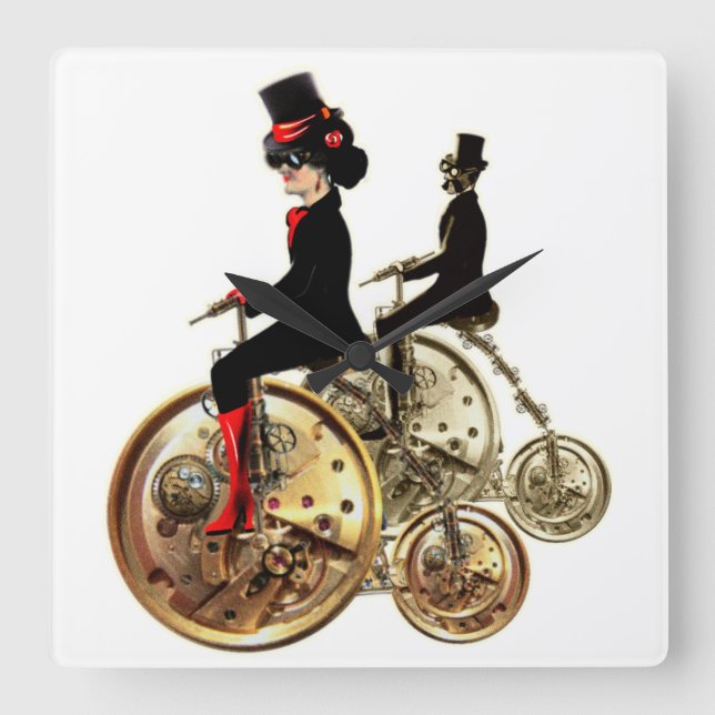 Steampunk man woman penny farthings gifts by LeahG Square Wall Clock (Front)