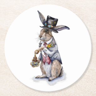 Steampunk March Hare Round Paper Coaster
