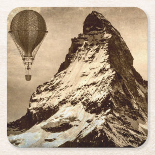 Steampunk Matterhorn Square Paper Coaster