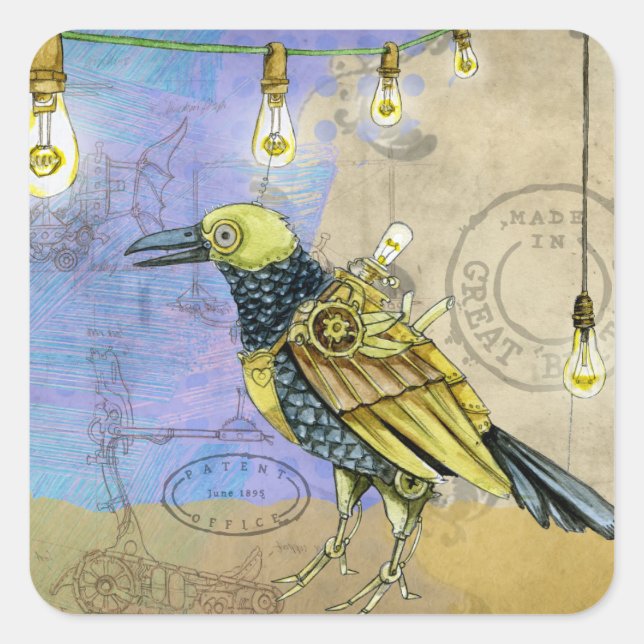 Steampunk Mechanical Bird Engineering Father's Day Square Sticker (Front)