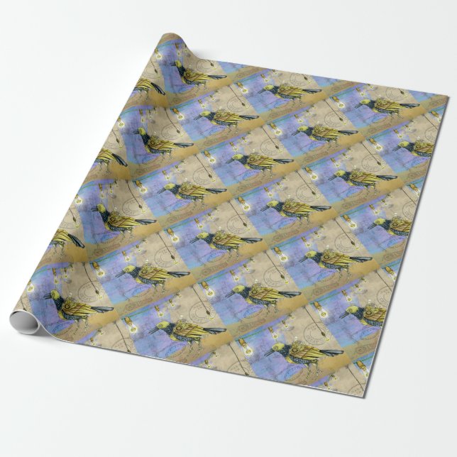 Steampunk Mechanical Bird Engineering Father's Day Wrapping Paper (Unrolled)