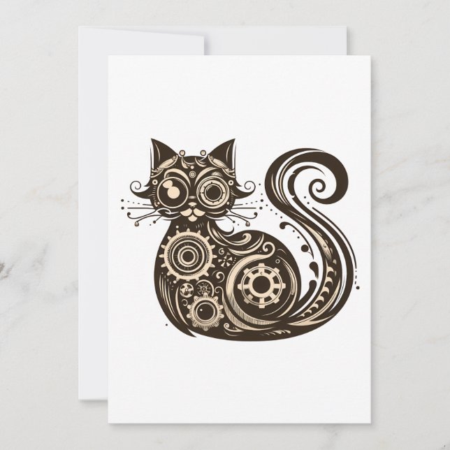 Steampunk Mechanical Cat Invitation (Front)