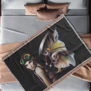 steampunk Mechanical Fairy Throw Blanket