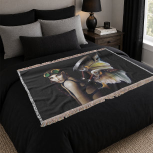 Steampunk Mechanical Fairy Wings Goggles Throw Blanket