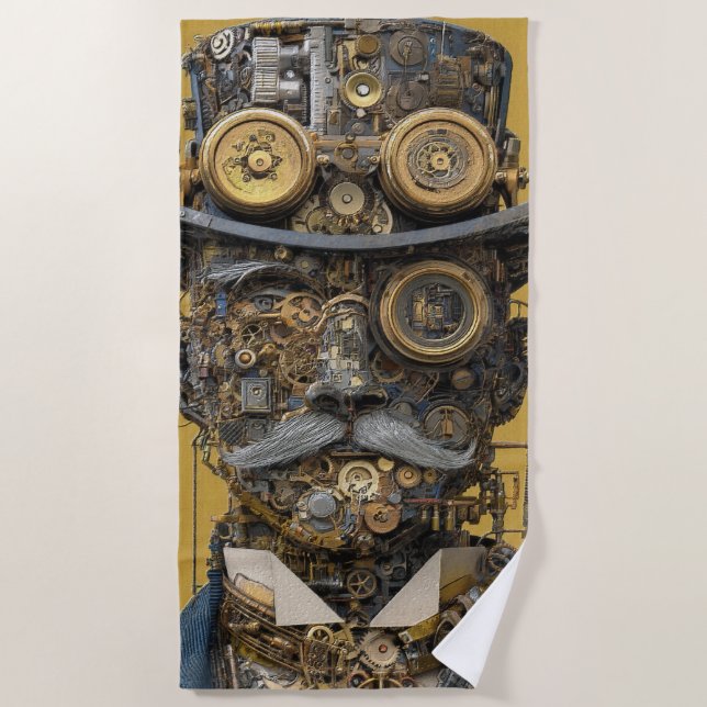 Steampunk Mechanical Gentleman Beach Towel (Front)