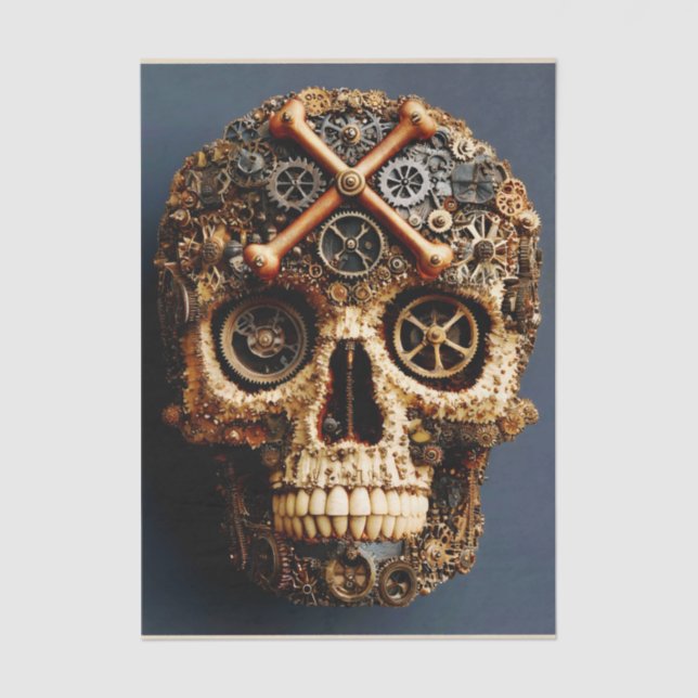 Steampunk Mechanical Gothic Skull FF8L Decoupage Tissue Paper (Front)