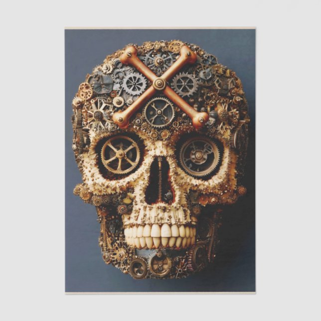 Steampunk Mechanical Gothic Skull FF8R Decoupage Tissue Paper (Front)