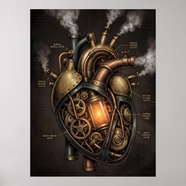 Steampunk Mechanical Heart Anatomical Blueprint  Poster (Front)